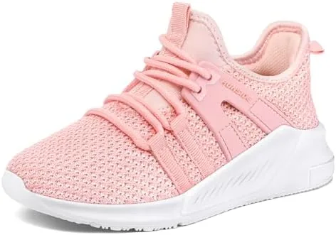 runside boys girls tennis shoes kids lightweight breathable sneakers lace up running athletic shoes for toddlerlittle kidbig kid pink
